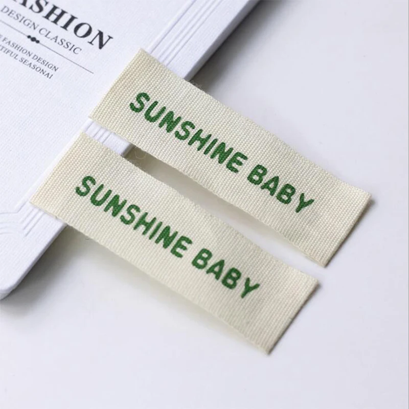 Customized Design One Color Print Natural Off White Cotton Garment Labels/clothing Tags/silk Screen Printed Cotton Label Tags - Garment Labels - ...