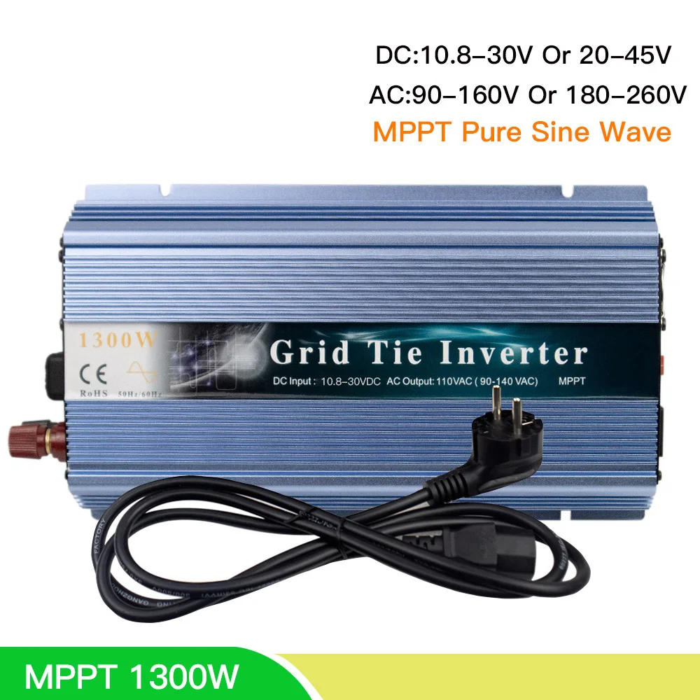 

1300W MPPT Pure Sine Wave Inverter Micro Solar On Grid Tie Inverter DC 18/24/36V To AC 110/220V for 36/60/72 Cell soalr panel