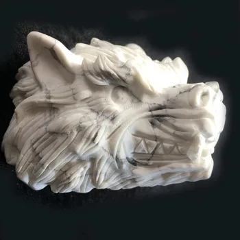 

Natural Howlite Wolf Head Crystal Craft Statue Reiki Stone Figurine Home Decor Quartz Art Healing Guardian