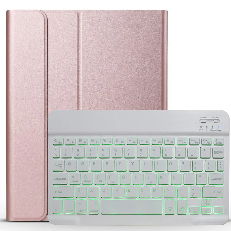 7 цветов, чехол с подсветкой 3,0, Bluetooth, клавиатура для iPad 10,2, чехол с клавиатурой для Apple iPad 7, 7го поколения, A2200, A2198, A2197, чехол - Цвет: Rose Gold with White