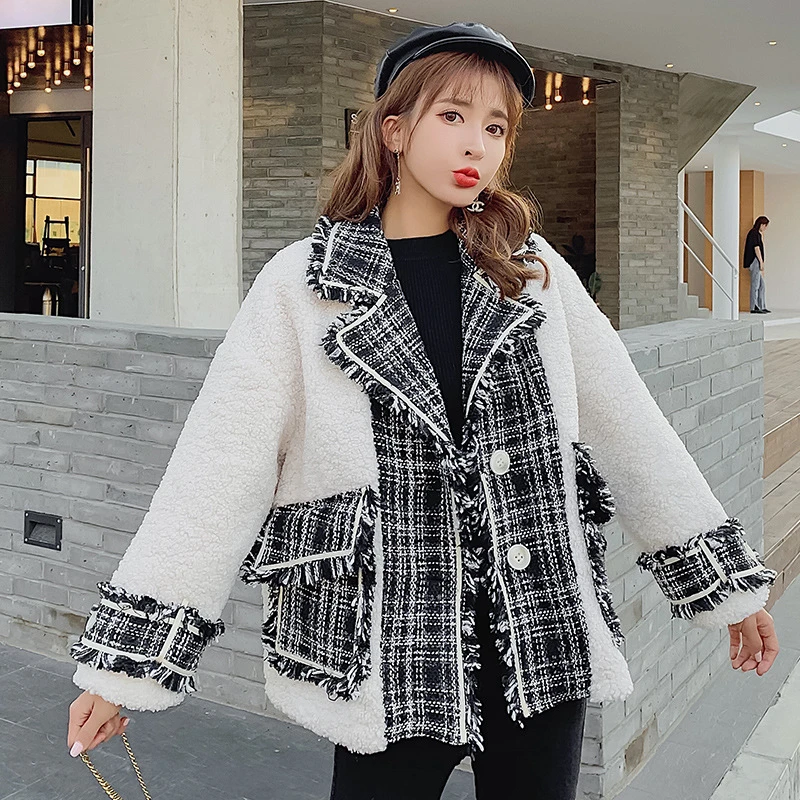 Manteau A Carreaux En Fausse Laine D Agneau Pour Femme Veste A Grande Poche Simple Boutonnage Pardessus Printemps Automne Hiver Nouvelle Collection Aliexpress