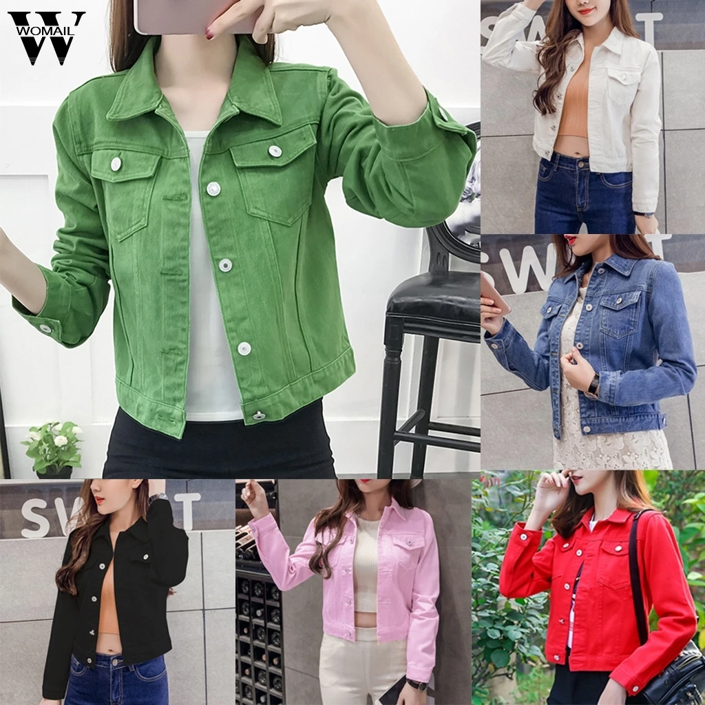

Womail Jacket Women Autumn Winter fashion Solid Color New elegant denim jacket Casual Button high quality top Jacket Coat