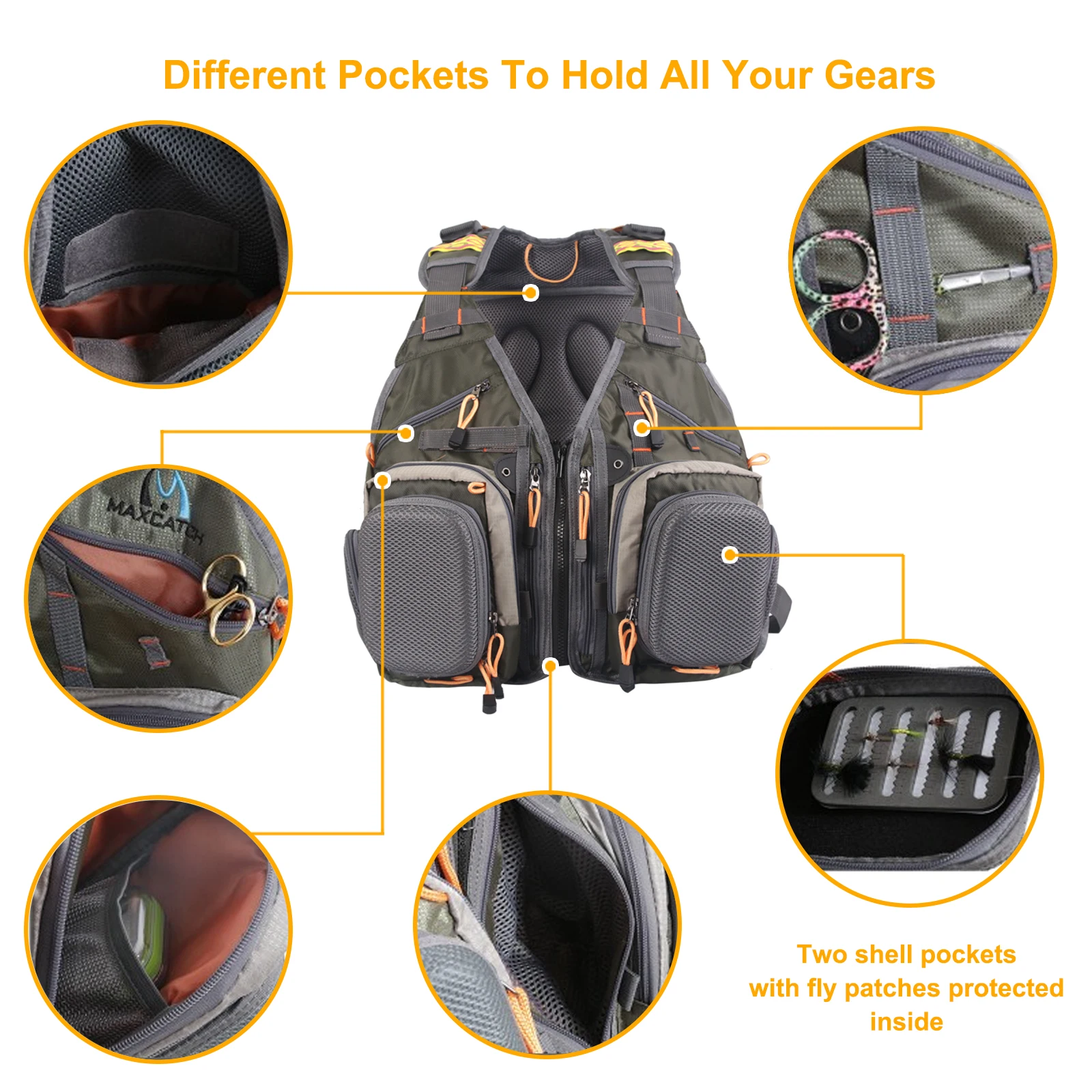 Maximumcatch 플라이 낚시 조끼, 다기능 포켓, 크기 조절 가능, 낚시 배낭, 낚시 가방