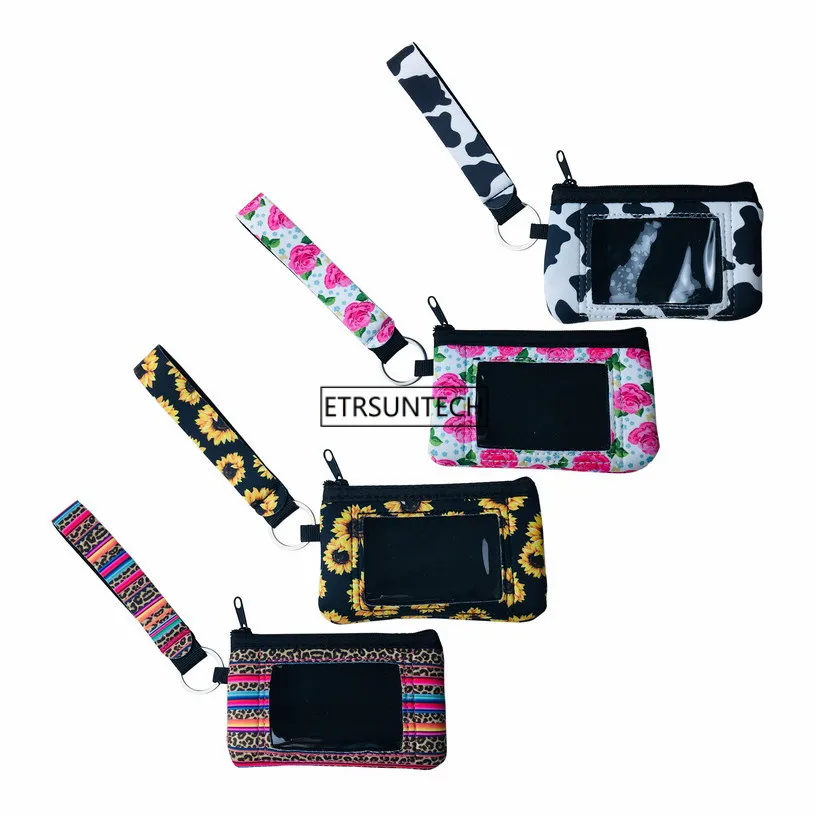 4pcs Sunflower Leopard Cow Flower printed MultiFunction Neoprene Passport Cover ID Card Holder Wristlets Clutch Coin Wallet