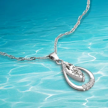 

925 Sterling Silver Water Droplets Shape Pendant Necklaces For Women Fashion Girls Shiny Zircon Birthday Gift Jewelry