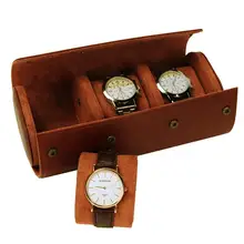 1Pc 3 Slots Draagbare Horloge Doos Ronde Horloge Organizer Elastische Pu Horloge Case Lederen 3-Digit Horloge Opslag doos