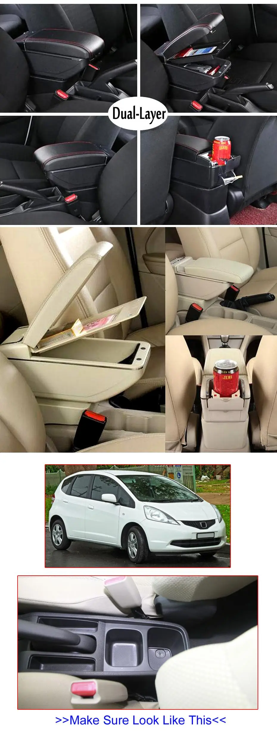 Для Honda Jazz Fit 2009-2013 2010 2011 2012 автомобильный ящик для хранения центр консоли кожаный двойной Слои держатель стаканов