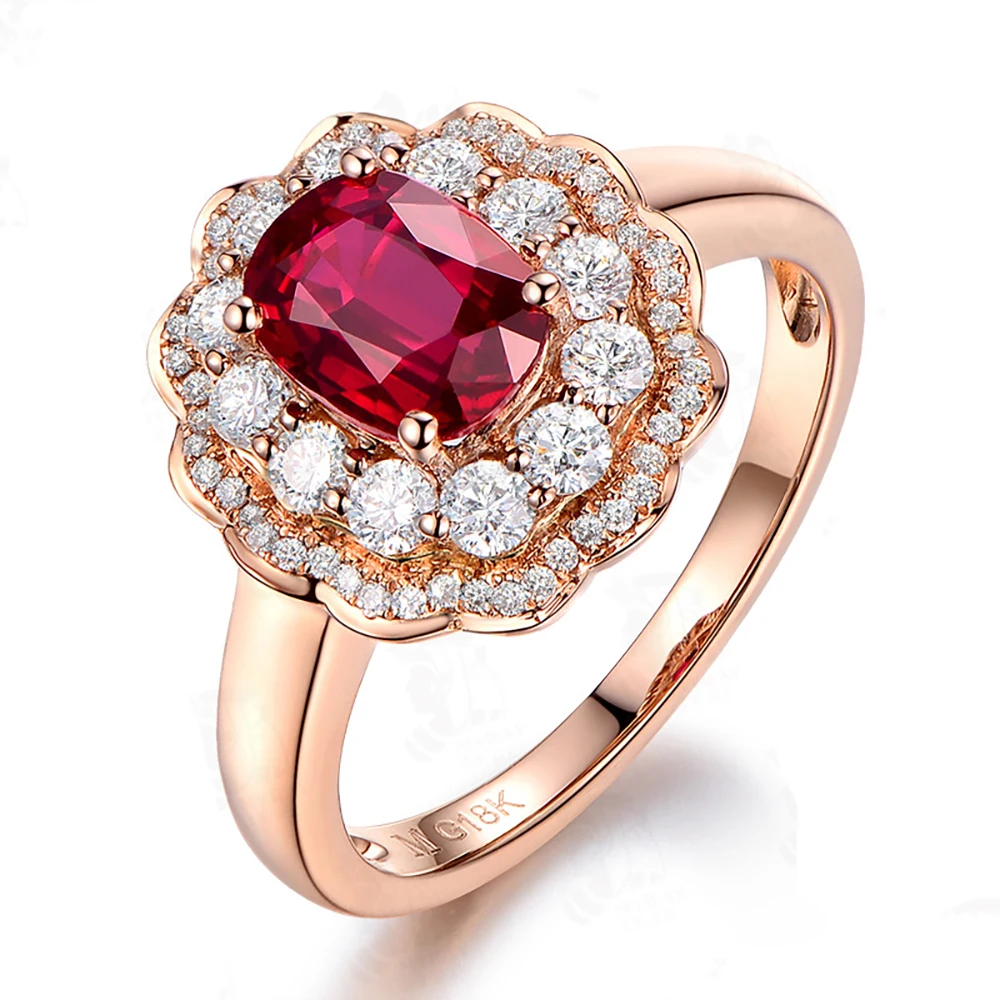 

rose gld color Pigeon blood red crystal flower rings for women Micro Inlay cubic zirconia adjustable ring wedding engagement rin