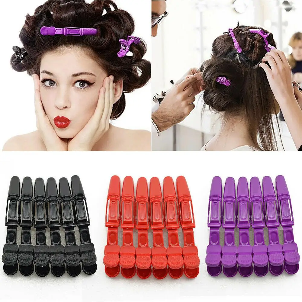

6pcs Glossy Alligator Clip Hairdressing Hair Clip Partition Perm Special Clip Plastic Clip Hair Salon Supplies