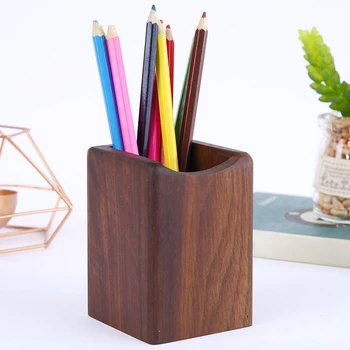 

Multifunction Storage Wear Resistant Home Square Decoration Stationery Craft Pen Holder Wooden Stand Office Desk Organizer