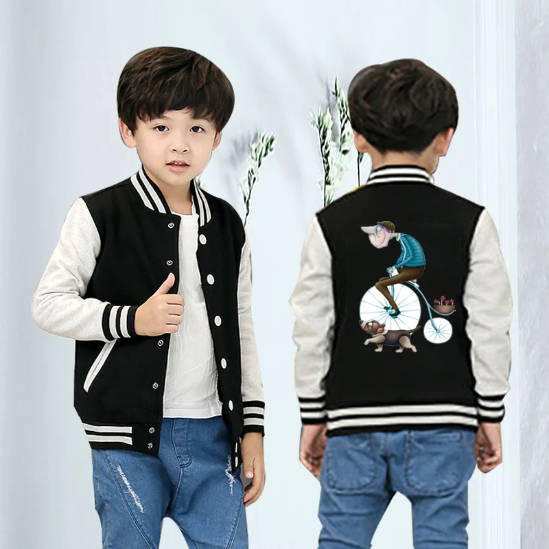 Куртки для маленьких мальчиков с принтом велосипеда manteau enfant/зимняя куртка с милой собачкой пальто для девочек бейсбольная куртка для детей Bluza Chlopieca
