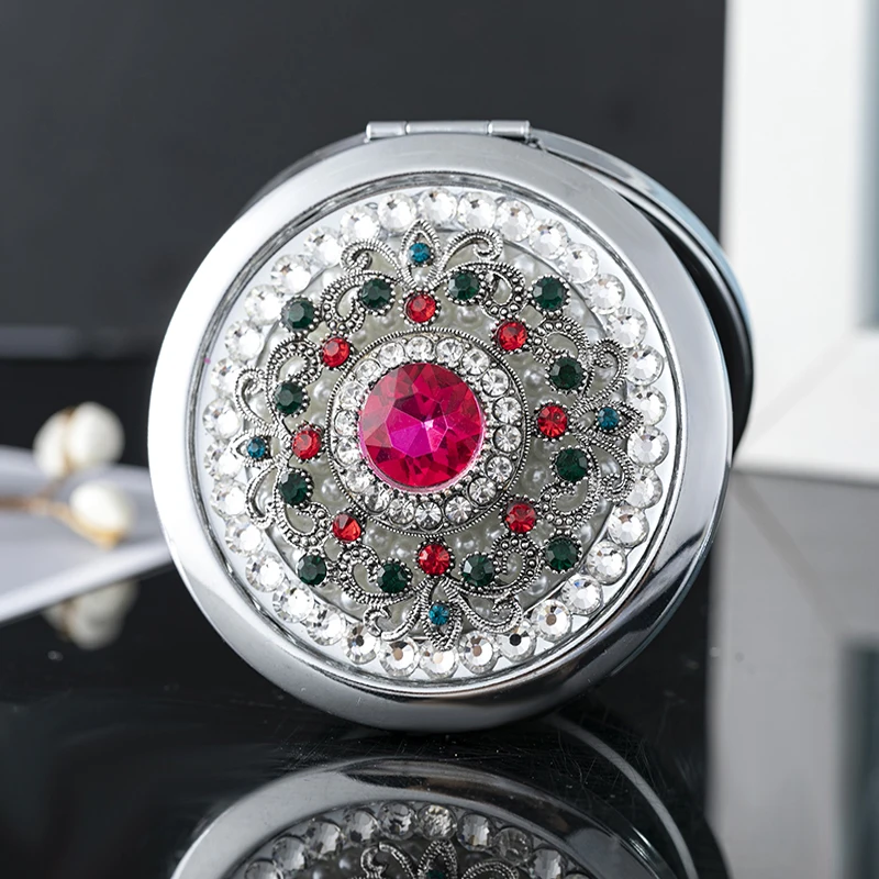 Foldable Magnifying Mirror Makeup Vintage Flower Handheld mirror Women Christmas Gifts Mini Pocket Beauty Cosmetic | Зеркала для