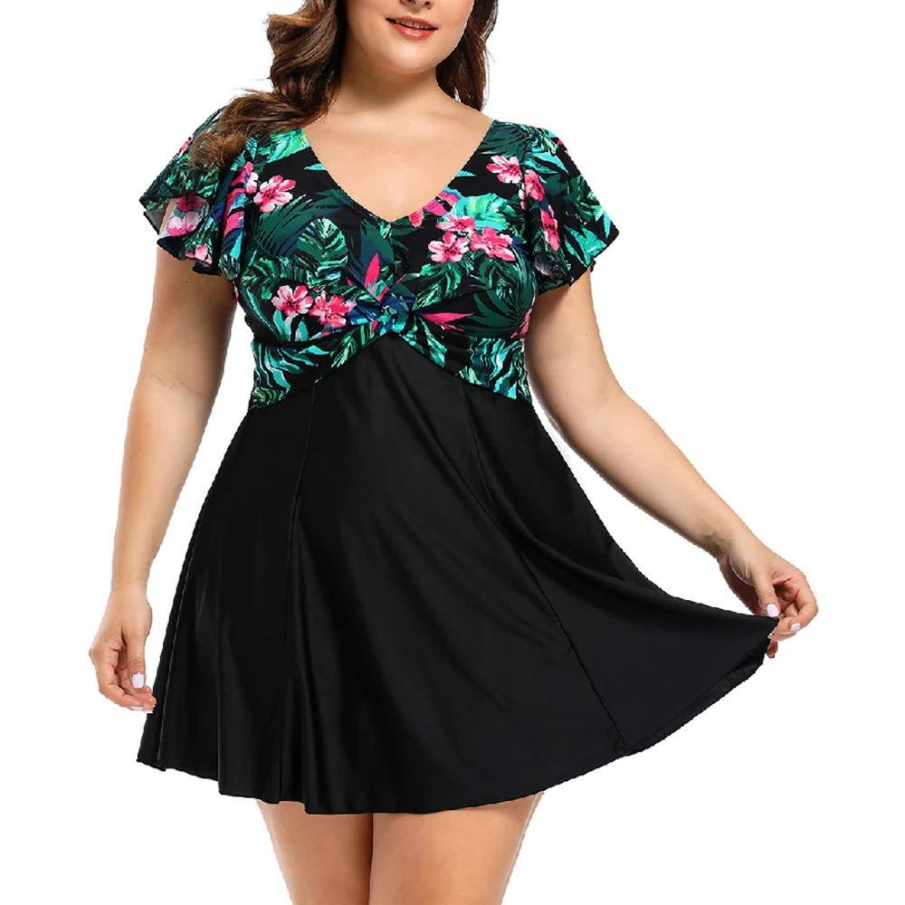 Plus Size Swimsuit Women Printing Bathing Suit Large Size Two Piece Swimwear Sexy Monokini Women Swimsuits