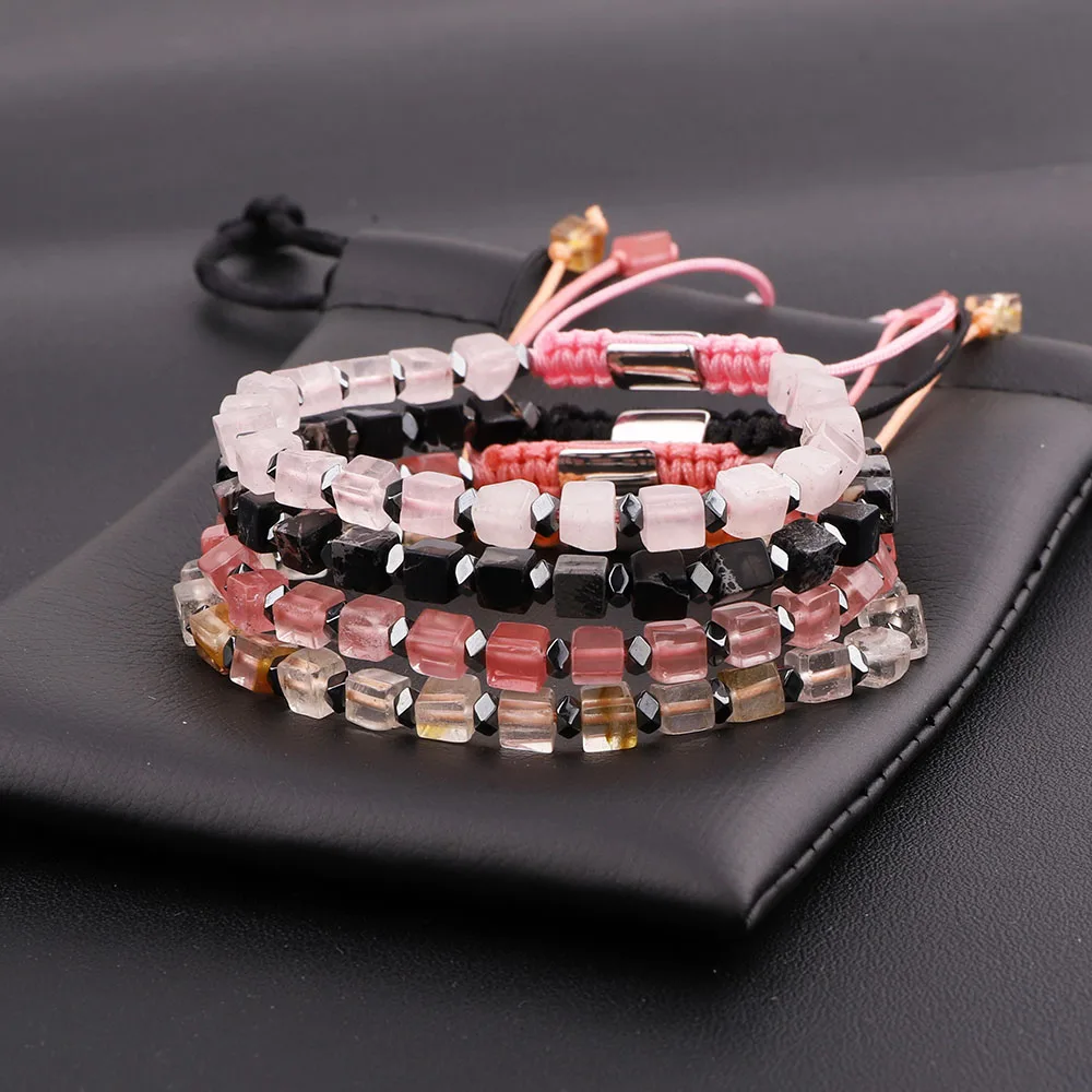 JARAVVI New Cute Design 4mm Cube Shape Natural Stone Beads Macrame Bracelet Women Jewelry Gift - Image 5