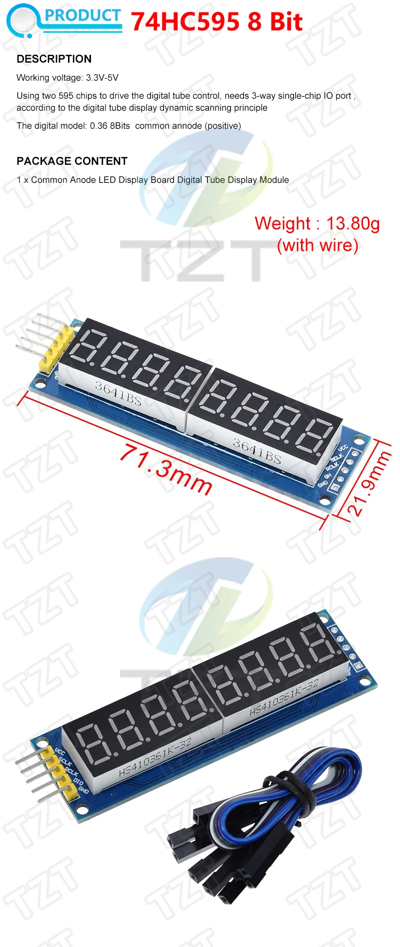 1/3PCS TM1637 4 Bits/TM1638/74HC595 8 bit Digitale LED Display Modul 7 Segment 0,36 zoll Uhr ROTE Anode Rohr Vier Serielle Treiber – Detail 9