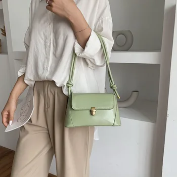 

Fashion Handbag Women Simple Solid Color Shoulder Bags Messenger Hasp Phone Bag with Button Female Retro Totes Bag
