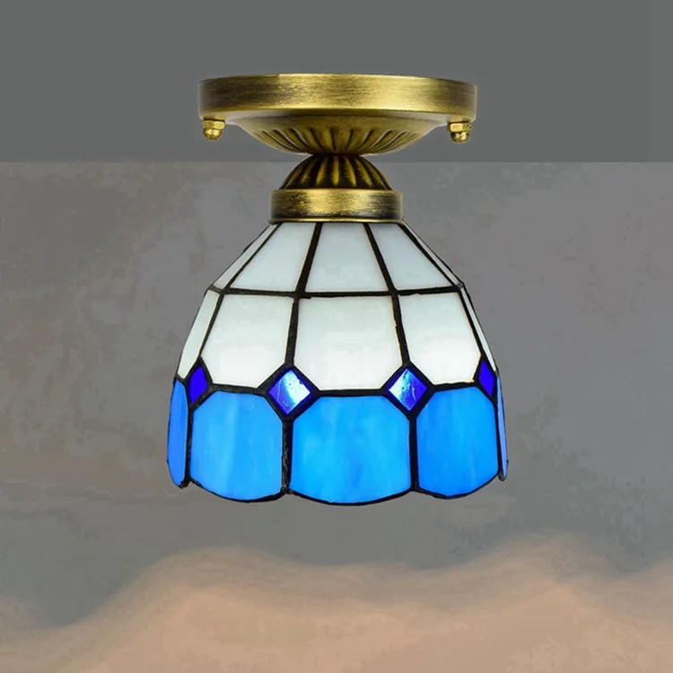 Европейский фу 6 дюймов(15 см) Tiffany витражное Стекло Холл коридор балкон Небольшой потолочный средиземноморский синий и белый свет