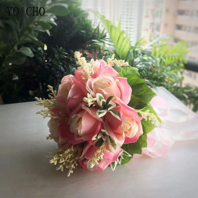 YO CHO Silk Roses White Wedding Bouquet for Bridesmaids Wedding Artificial Flower Bridal Bouquets Bride Bouquet Flowers Marriage