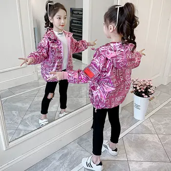 

Kids Girls Bright Letter Fall Thin Coats 2020 New Baby Infant Fashion Children's Jacket Hooded Spring Autumn Youth Windbreaker