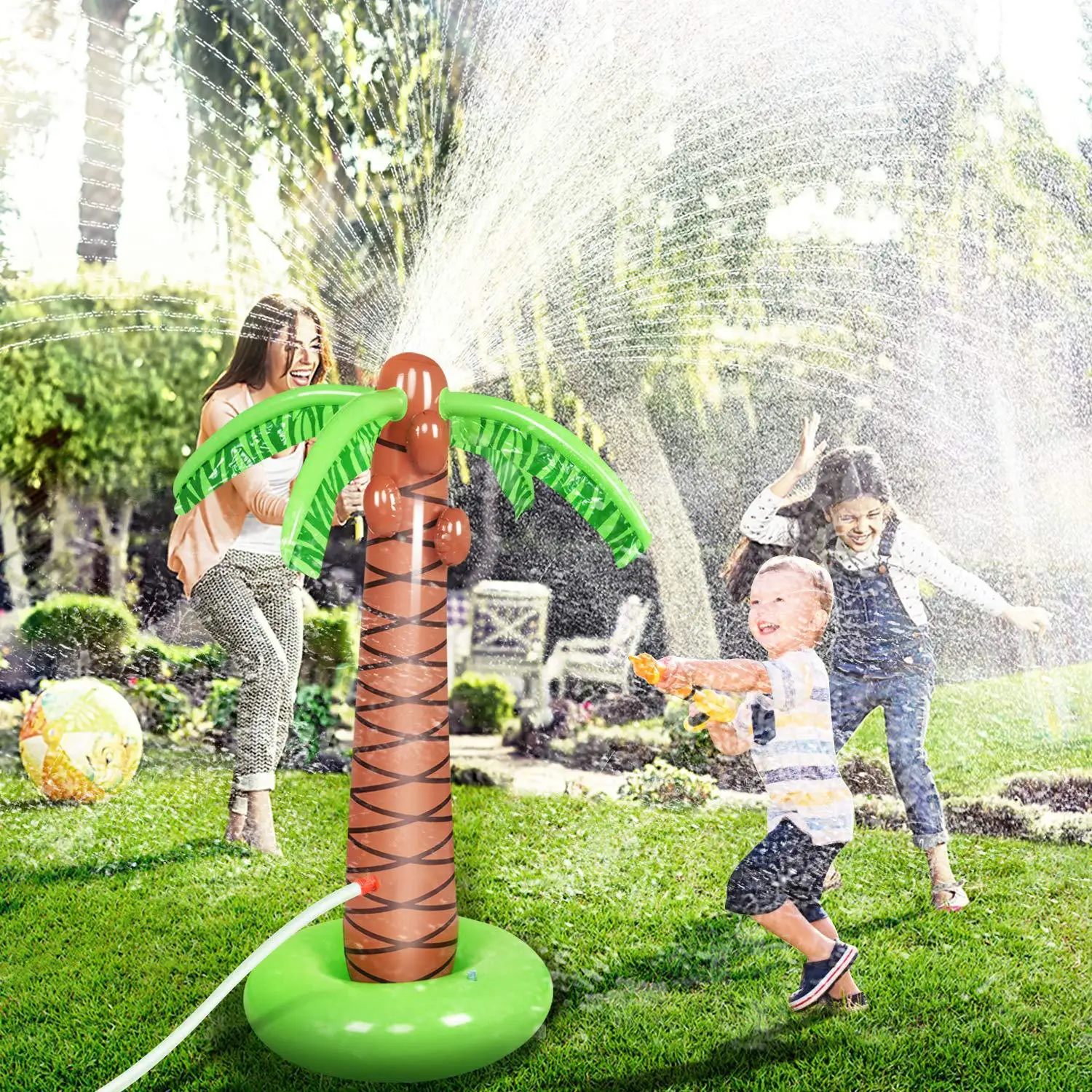

pvc water spray coconut tree water spray rainbow arch unicorn outdoor lawn children water spray pool
