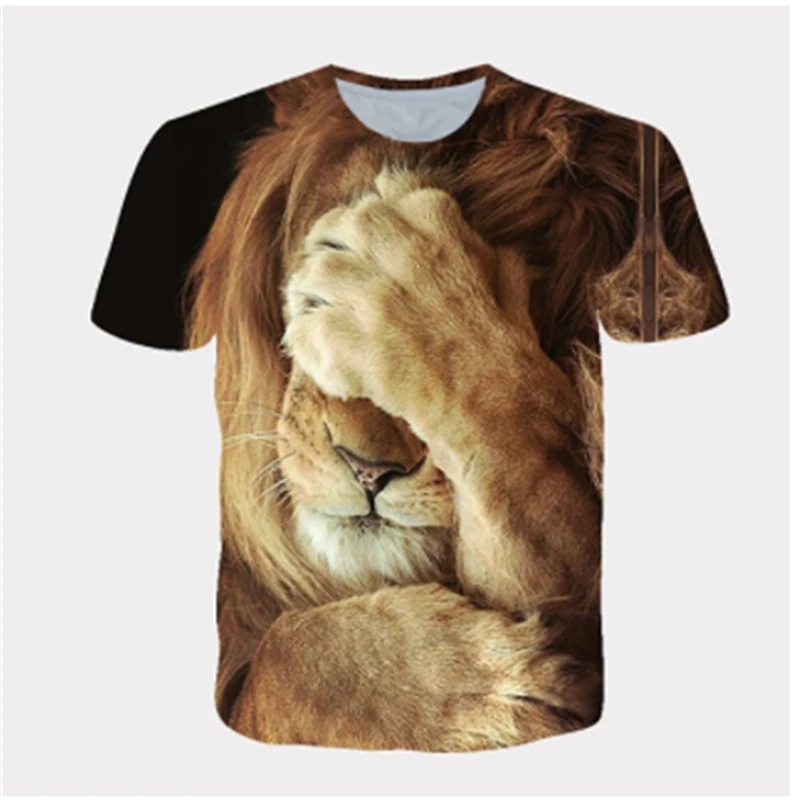 

2021 summer new cute animal 3d printing lion men's casual T-shirt fashion trend young handsome T-shirt top