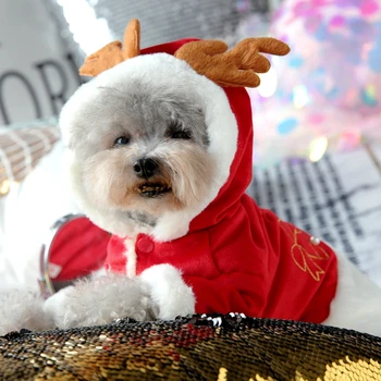 

Dog Clothes Christmas Red Dog Clothes Winter Velvet Antler Dog Clothes Suitable for Small and Medium-sized Dogs and Pets