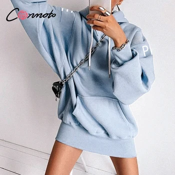 

Conmoto casual solid blue women sweatshirt Long sleeve autumn winter women hoodies tops Fashion loose female shirt pull femme