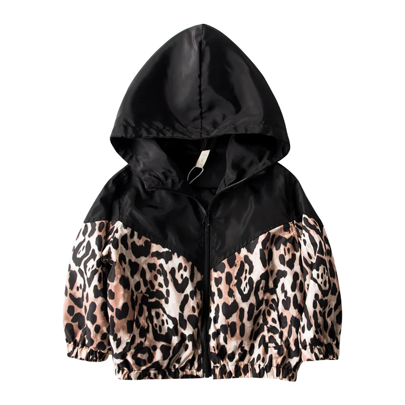 От 1 до 7 лет, осенняя модная детская куртка для маленьких девочек, одежда с леопардовым принтом, пальто с капюшоном и длинными рукавами на молнии