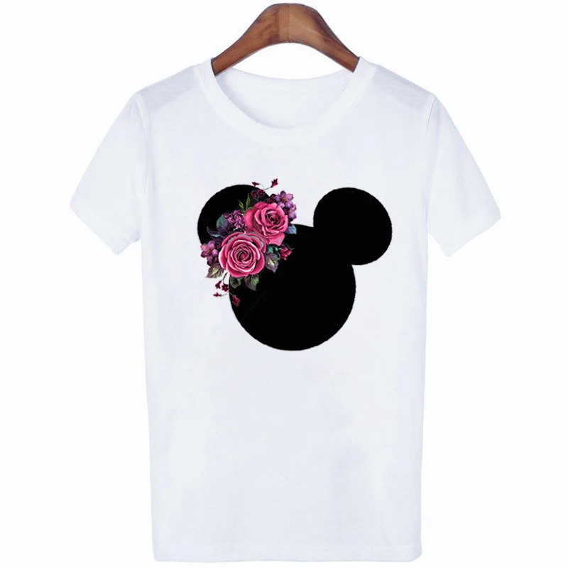 Оригинальная одежда, Женская Футболка Harajuku, футболка с цветочным рисунком Микки Мауса, уличная одежда, топы в Корейском стиле, Kawaii Camiseta Mujer - Цвет: XWT0730-white