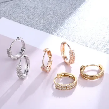 

Brand Fashion Gold color Round Small Hoop Earrings For Women Cubic Zircon Stone Earrings Wedding brides Jewelry Circle Earrings