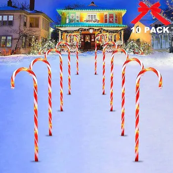 

10pcs Christmas Cane Lights, USB String Lights, Outdoor Christmas Tree Decorations, LED Holiday Umbrella Handle Lights Ornaments