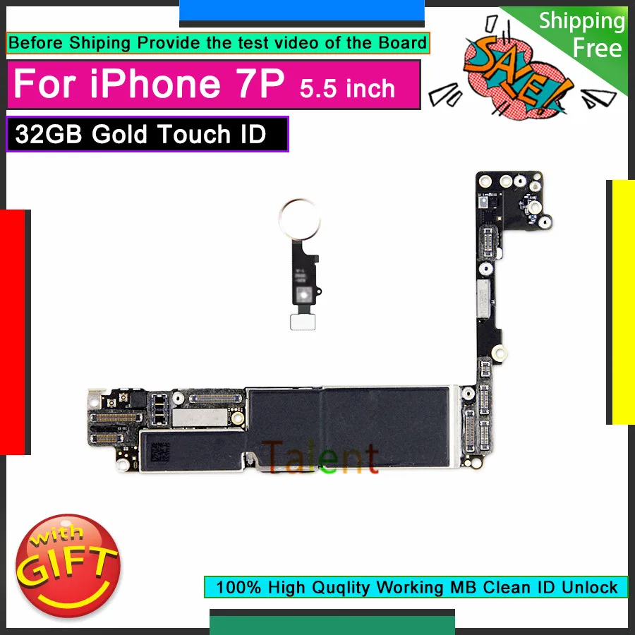 Для Apple iPhone 7 Plus материнская плата 32GB Gold Touch ID Разблокировка разборная материнская плата Хорошая рабочая логическая плата протестированная полная функция