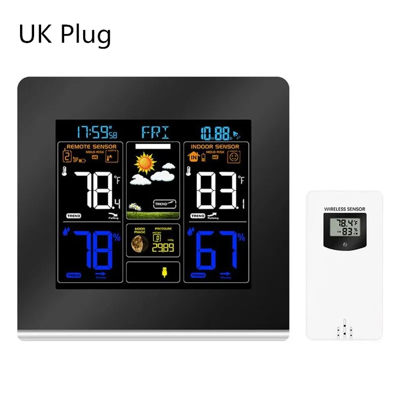 UK Plug Protmex 3379C цифровой будильник с метеостанцией Wilress цветной HD дисплей метеостанция с крытым и открытым - Цвет: UK Plug