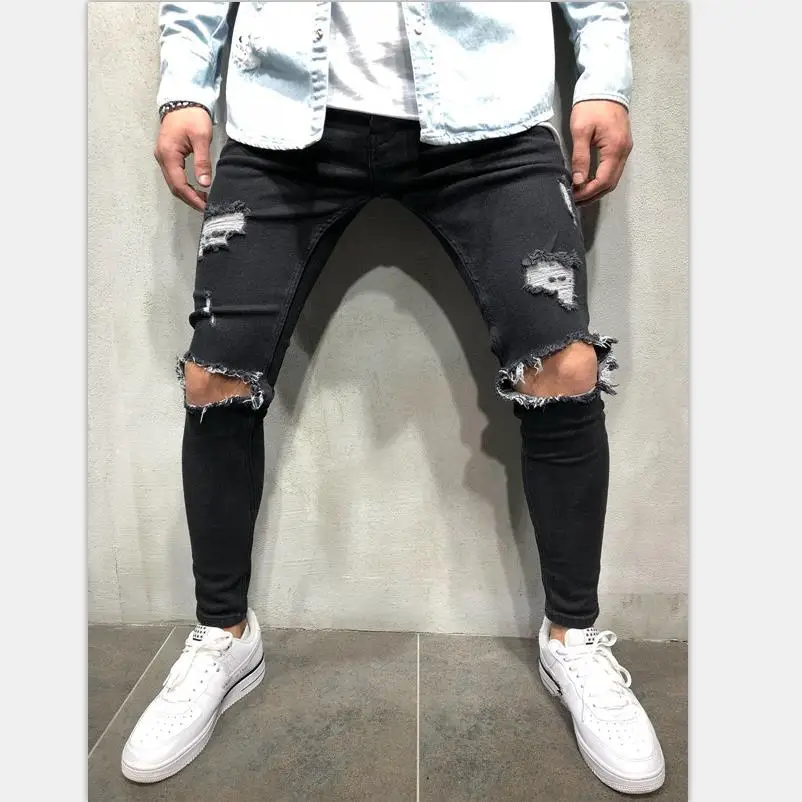 Мужские Модные джинсы с дырками, байкерские узкие джинсы, классические брюки, джинсовые штаны в байкерском стиле для мужчин