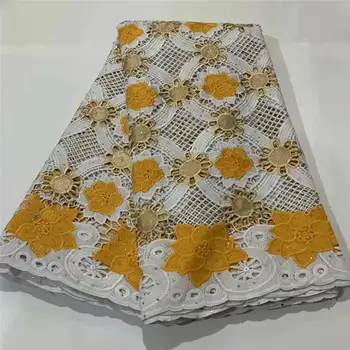 

2020 new style African lace fabric high quality French Nigeria yellow tulle lace fabric JAUN