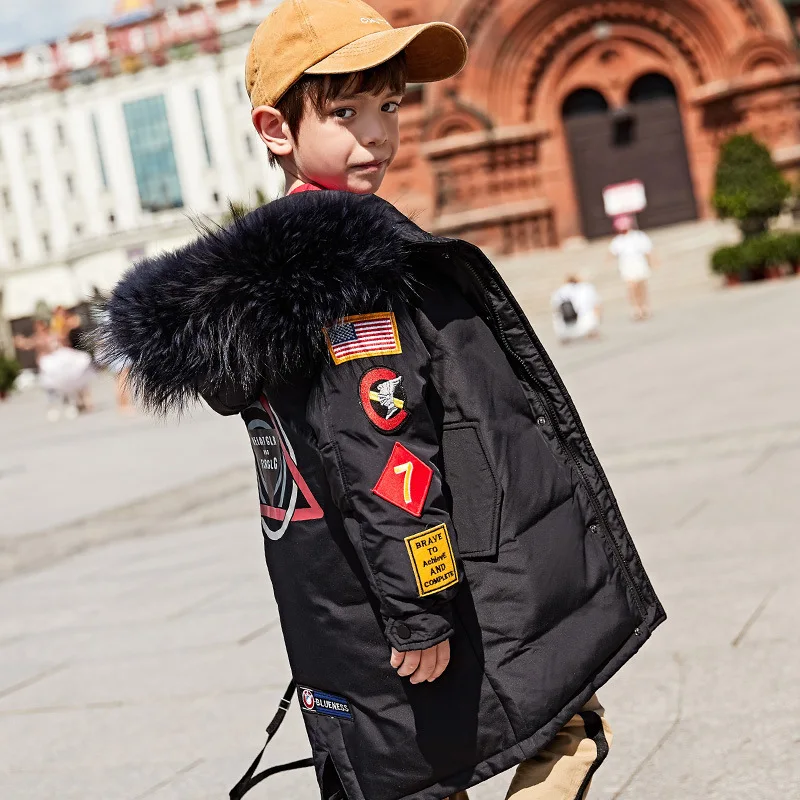 

Boys Winter Jackets Down Parka For Girls Clothes White Duck Down Thick Warm Kids Children's Jackets 7T-16T Casual Top Black Fur