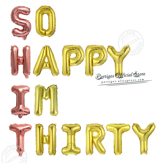 15Pcs/Set 12/16Inch Mixed Rose Gold Foil Letter Balloons 30th Birthday Party Decorations So Happy Im Thirty Balls Banners rose gold set 1