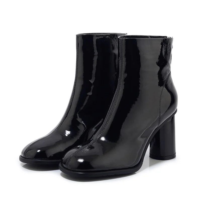 ZVQ/Новые модные зимние ботильоны женская обувь на молнии с квадратным носком на высоком каблуке женские ботинки из натуральной кожи высокого качества Прямая поставка, размер 33-43 - Цвет: black
