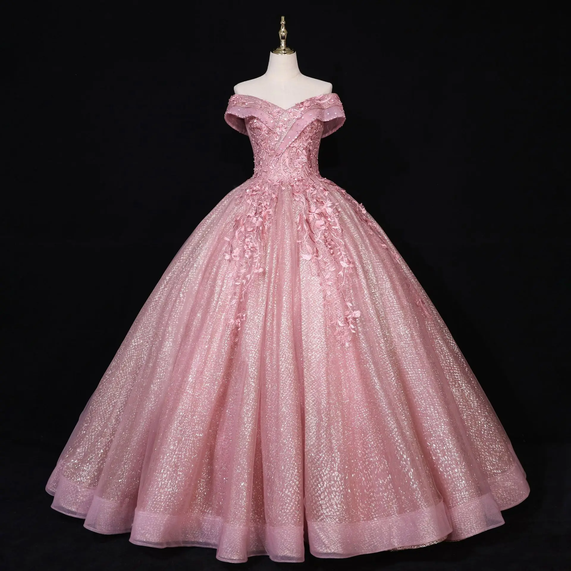 Pink Vestidos Luxury Sequin Quinceanera Dress Classic Off Shoulder Ball Gown Party Dress Robe De Bal Prom Customize