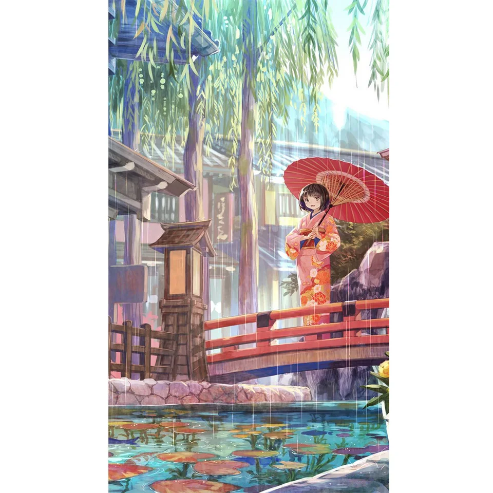 DIY Diamond Painting Cross Stitch Kit Japanese girl full square round Diamond Embroidery Enjoy the scenery 5D Mosaic home decor