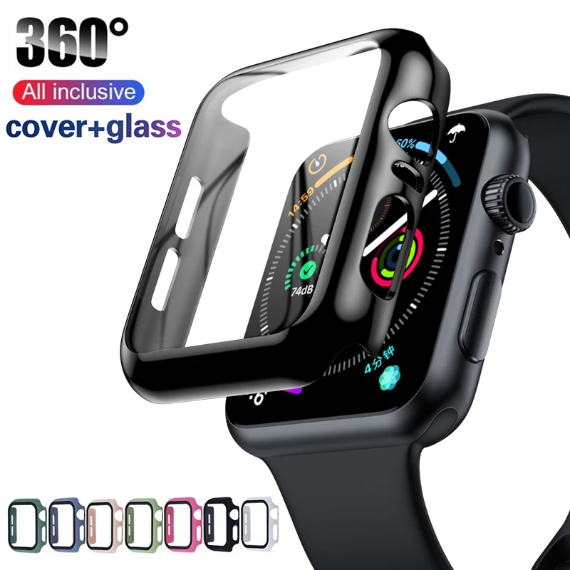 Чехол + закаленное стекло для Apple Watch 44 мм 40 серия 5 4 3 2 1 защитная крышка экрана