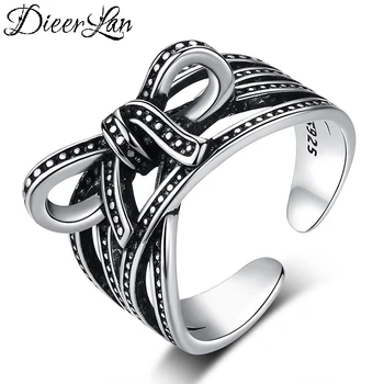 

Bohemian Vintage 925 Sterling Silver Big Bowknot Bow Rings for Women Wedding Jewelry Adjustable Antique Rings Anillos