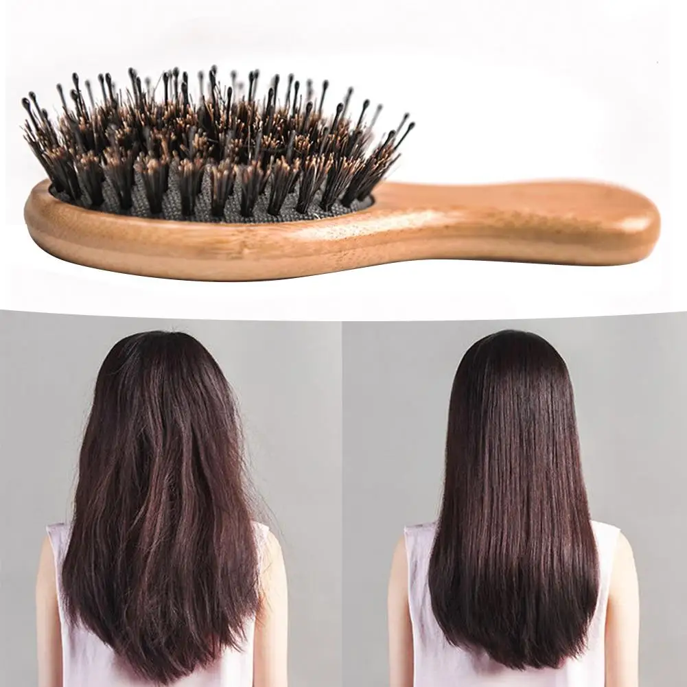 1Pcs New Comb Boar Bristle Hair Brush Atural Bamboo Cushion Massage Anti Static Paddle Comb Tool 5