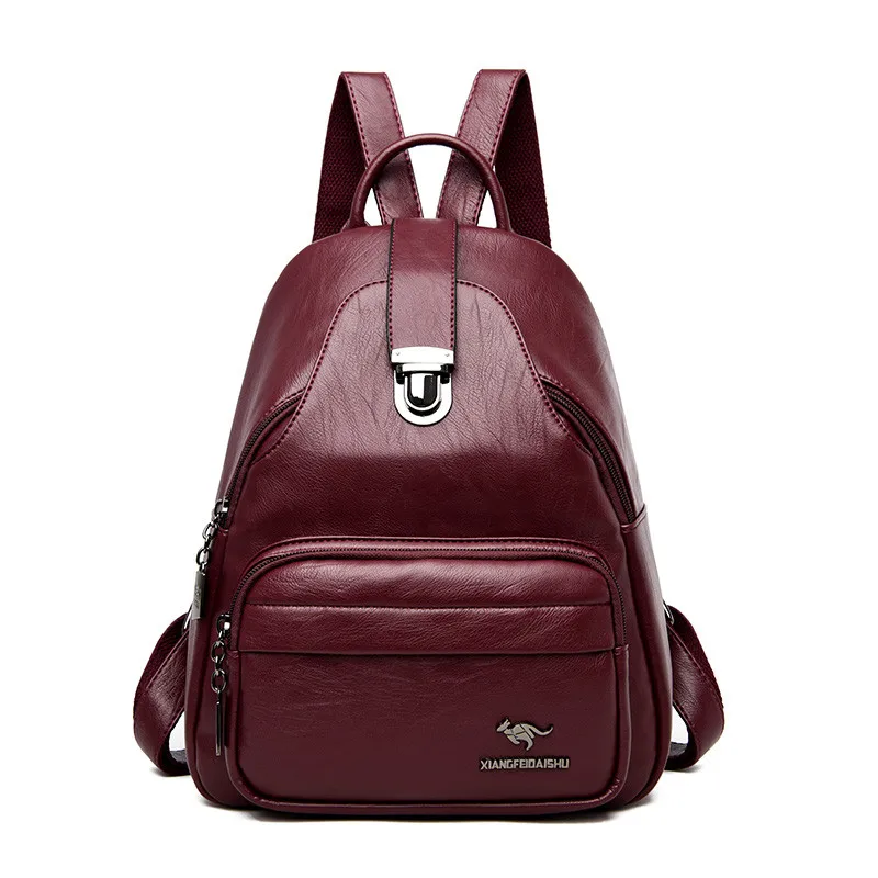 New Women sheepskin Backpacks School Bags For Girls Female Fashion Backpack Travel Shoulder Bags High Quality Mochilas Feminina - Цвет: Wine red