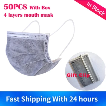 

50PCS/Lot 4 Layers Face Mask Disposable Carbon Filter Gray White Color Mouth Masks Adult On Time Use with Fast Shipping Delivery