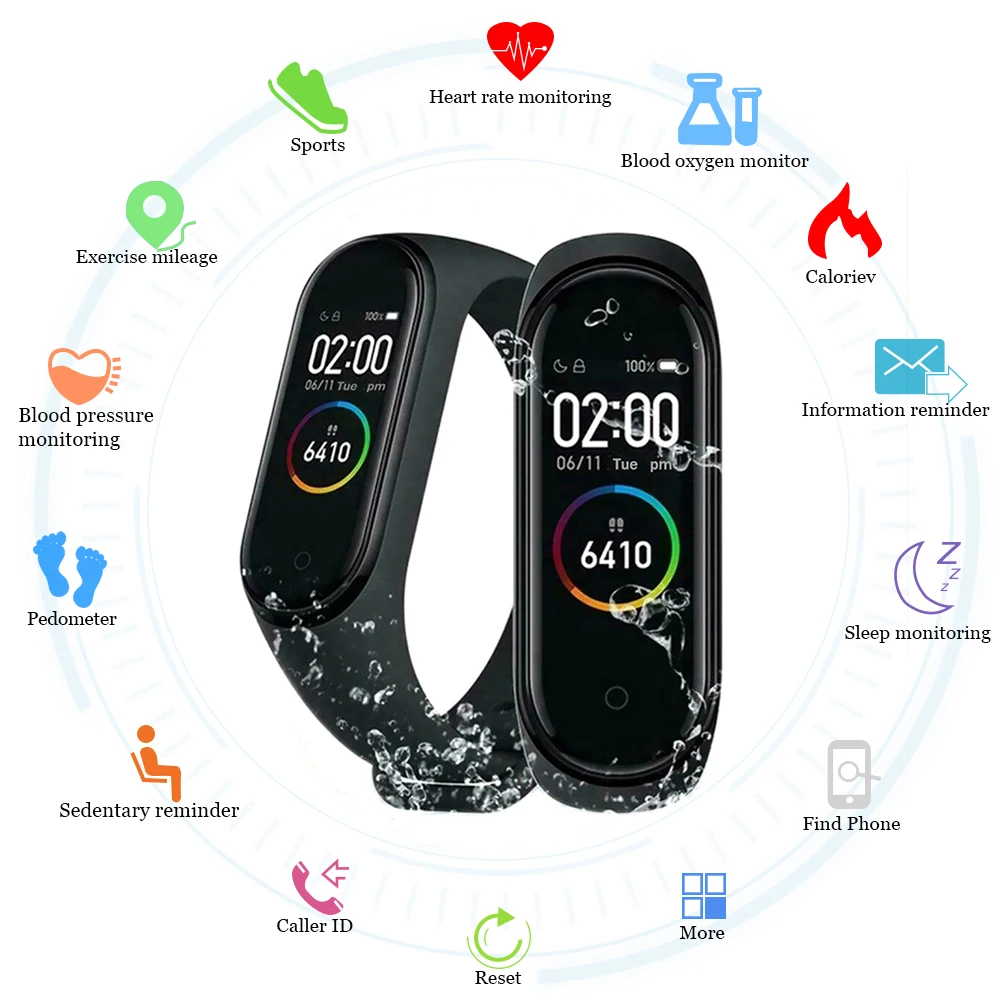 M4 Smart Watch Sports Band - Colour Display - Heart Rate Fitness Tracker  Waterproof Bracelet