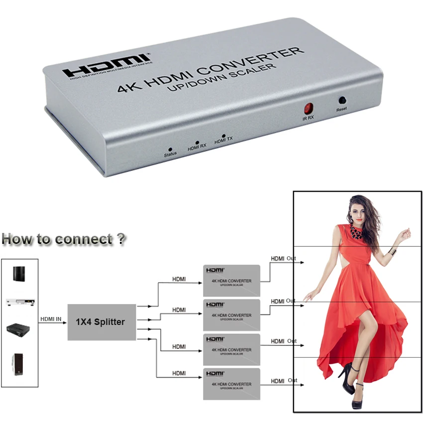 4K HDMI конвертер Разрешение вверх вниз Scaler 720P 1080P Поддержка видео настенный