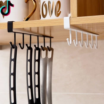 

YIGUISI Tiktok Kitchen Multifunction Iron Hanger 6Hooks Free of punch Bearing stronger Storage Shelf Hanging Cap Paper Shelves