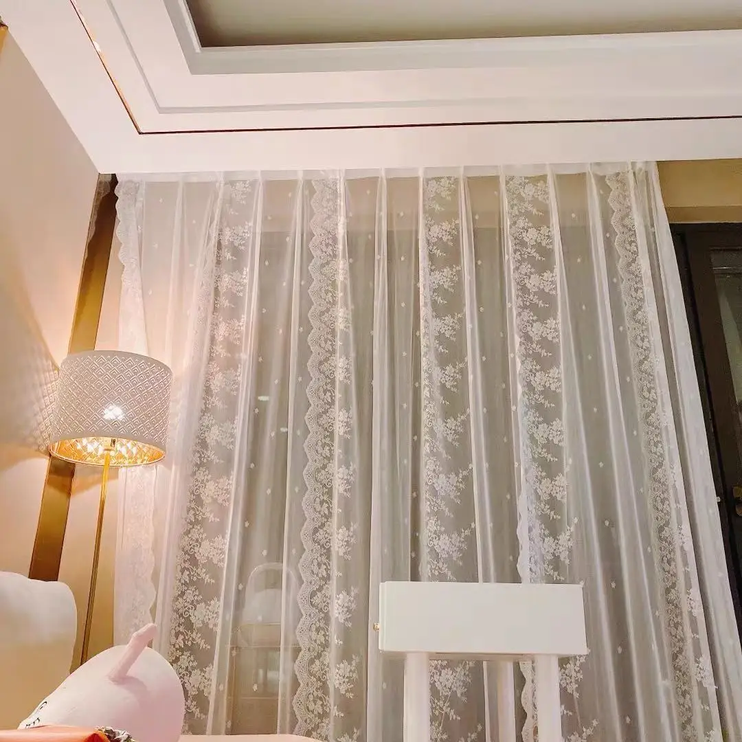 

Solid White Gauze Lace Curtains Mosquito-proof Bay Window Curtain Fabric Drapes Living Room Decorative Balcony Partition Curtain