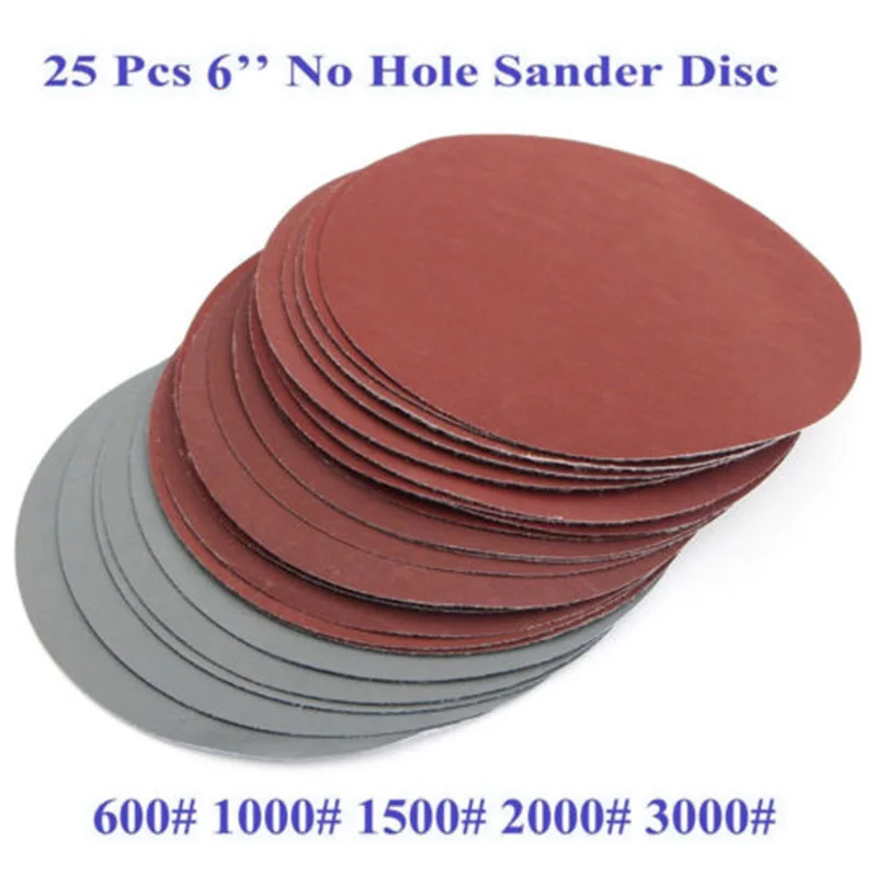 25pcs Hook And Loop 6inch 600 1000 1500 2000 3000 Grit/Sanding Discs High Grade